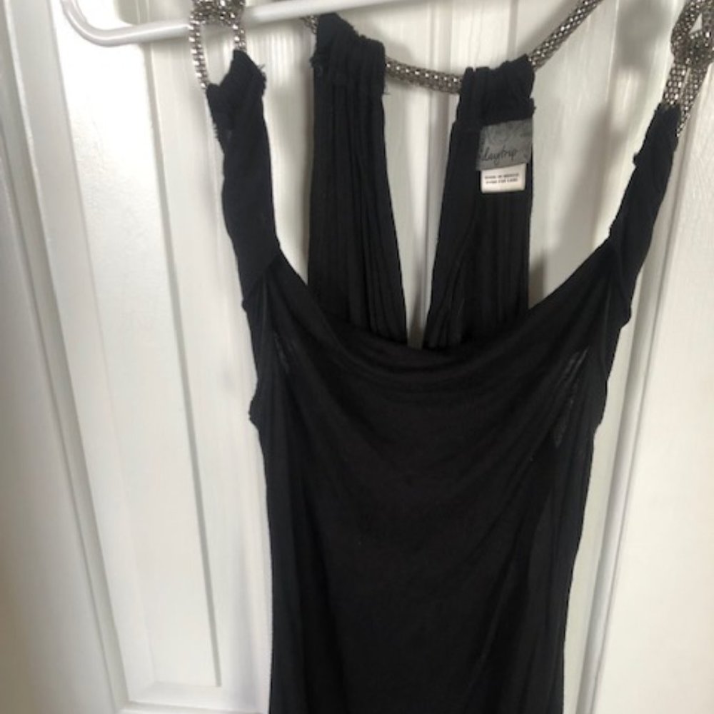 Black Summer Top with metallic looking straps.